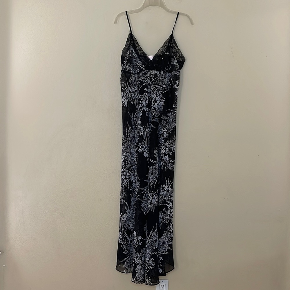 Oscar de la Renta Pink Label Black Sheer With Lace Trim  Long Nightgown …